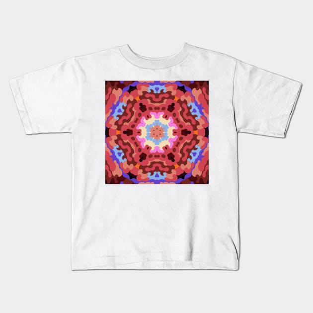 Retro Mandala Flower Red Blue and Orange Kids T-Shirt by WormholeOrbital